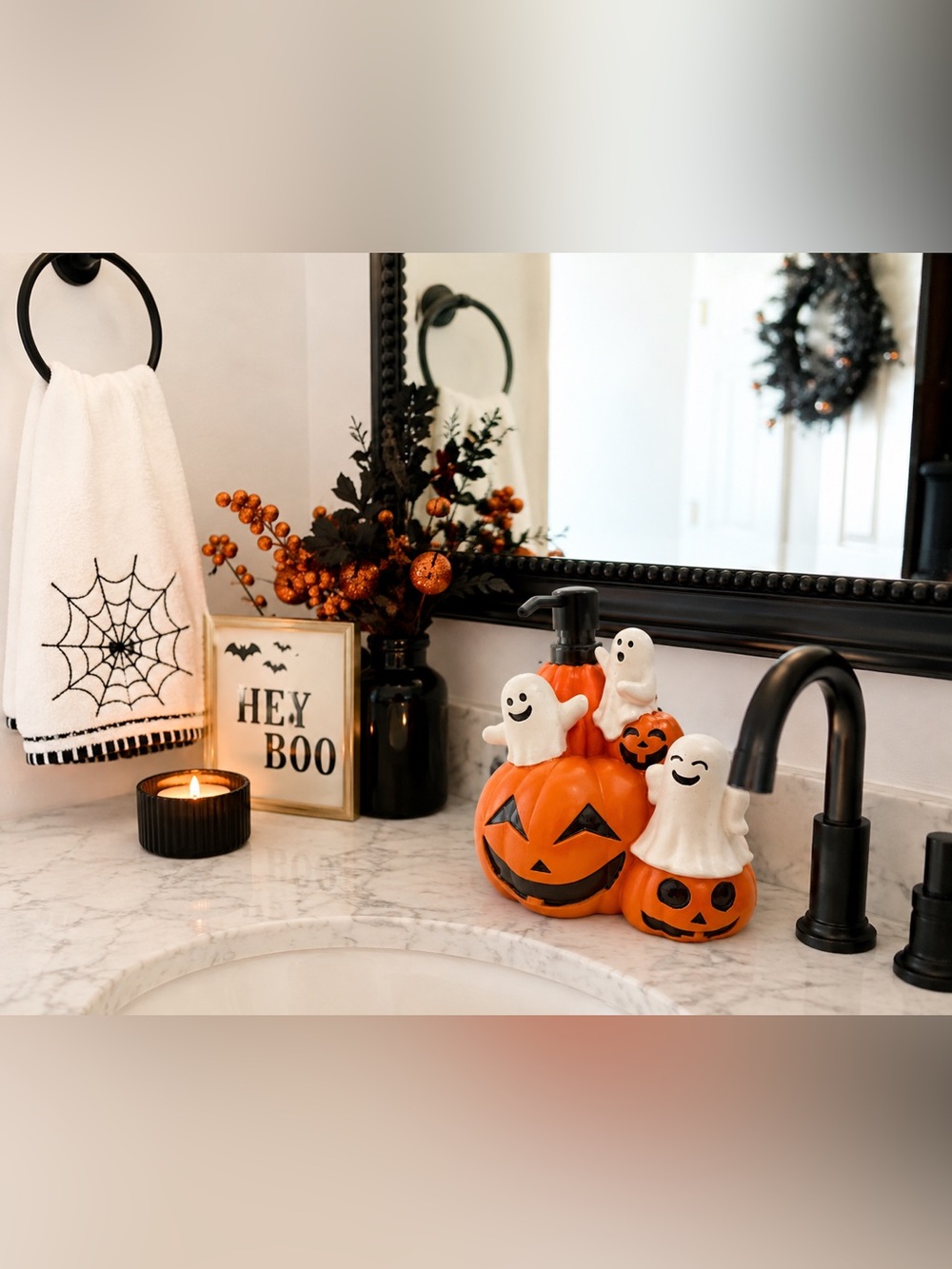Halloween Ghost & Pumpkin Soap Dispenser Jack O’ Lantern Ceramic Decor